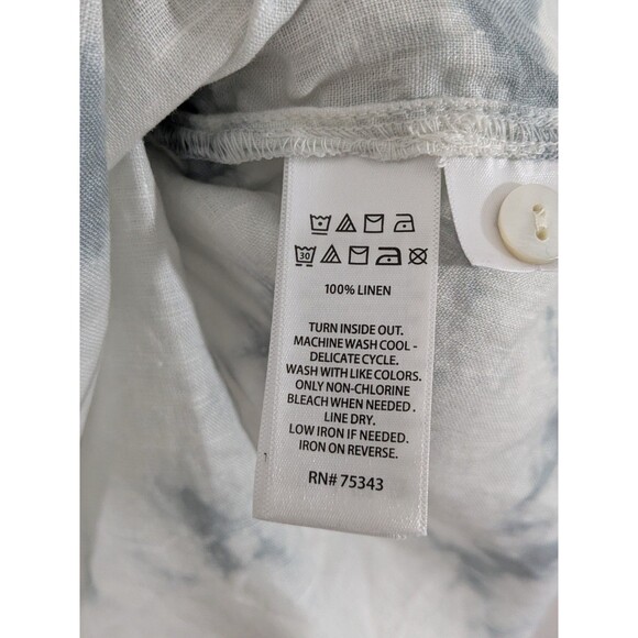 C & C California Linen Hoodie Blouse Sz 2X Tie Dye White Gray Tunic Button Back - Picture 7 of 10